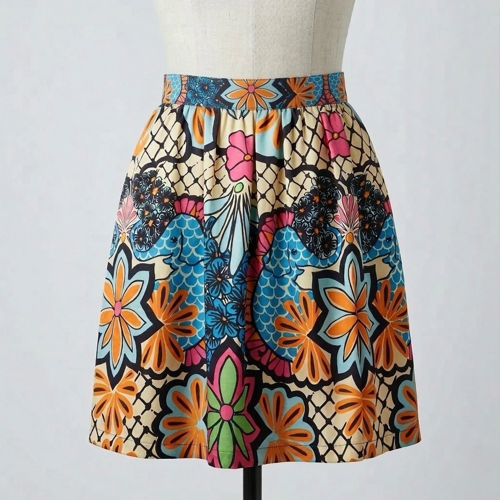 Edward Achour Paris 100% Silk Seahorse Skirt Pockets Made in France Size 36/2